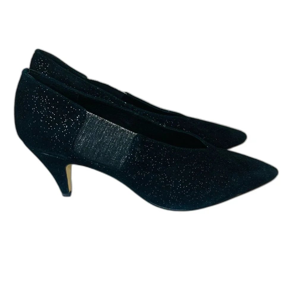 Free People Florence Black Glitter Suede Pointed Toe Pump size 40